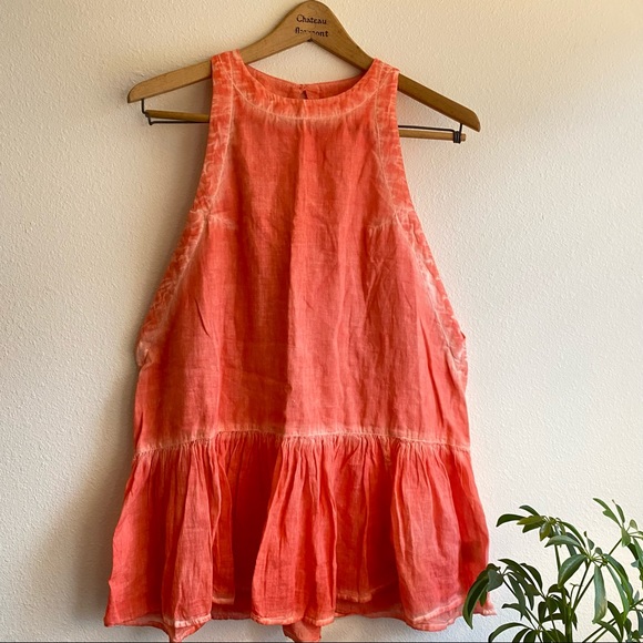 Free People Flowy Sleeveless Tunic Top Drop Waist Shirt Dyed Orange Ruffled - Picture 9 of 9